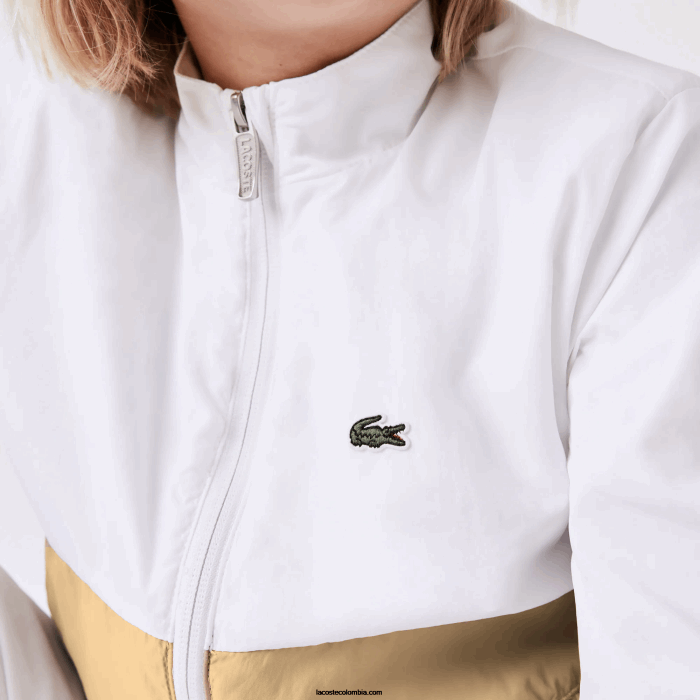 niños Lacoste 6F243220 beige blanco wn5 chamarra con cuello alto y diseño colour block