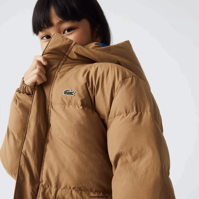 niños Lacoste 6F243222 marrón azul 9fg chamarra de tafetán con capucha y bordado de cocodrilo