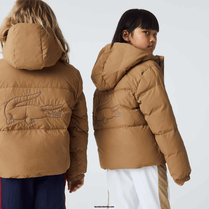 niños Lacoste 6F243222 marrón azul 9fg chamarra de tafetán con capucha y bordado de cocodrilo