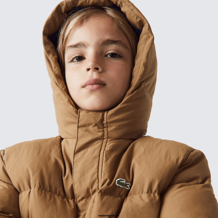 niños Lacoste 6F243222 marrón azul 9fg chamarra de tafetán con capucha y bordado de cocodrilo