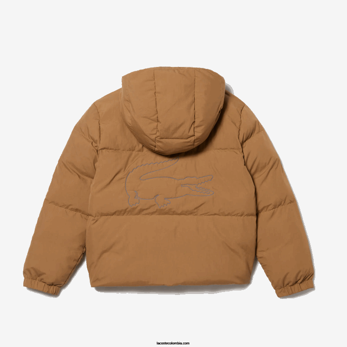 niños Lacoste 6F243222 marrón azul 9fg chamarra de tafetán con capucha y bordado de cocodrilo
