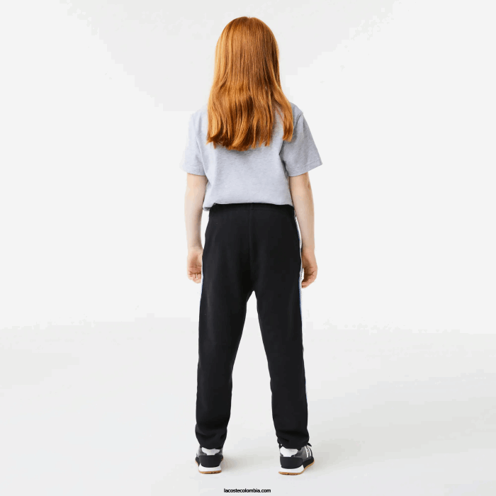 niños Lacoste 6F243223 negro azul 985 pantalones de chándal con bandas estampadas