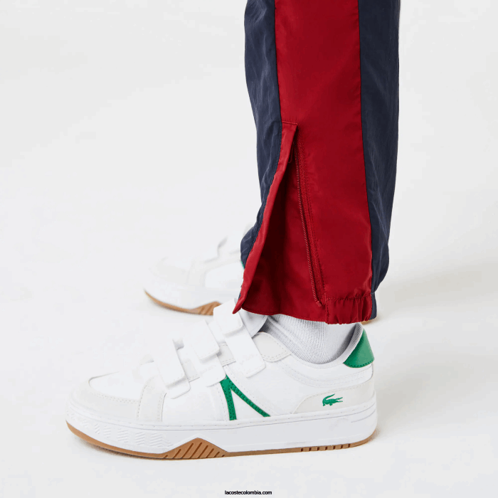 niños Lacoste 6F243225 lubricante burdeos azul marino pantalones de chándal con banda en contraste