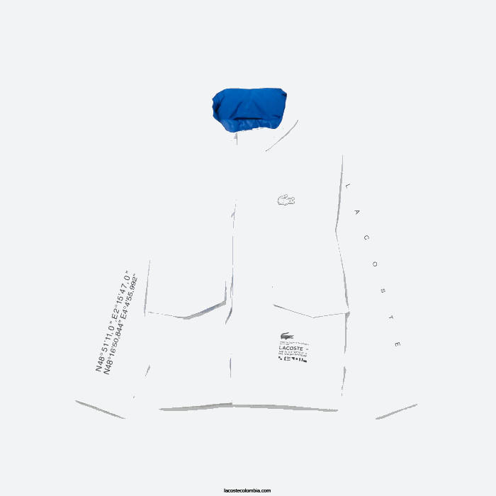 niños Lacoste 6F243240 blanco azul negro 9cw chamarra repelente al agua con capucha removible