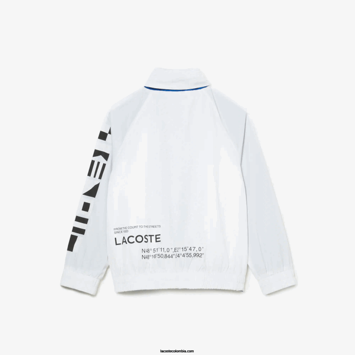 niños Lacoste 6F243240 blanco azul negro 9cw chamarra repelente al agua con capucha removible