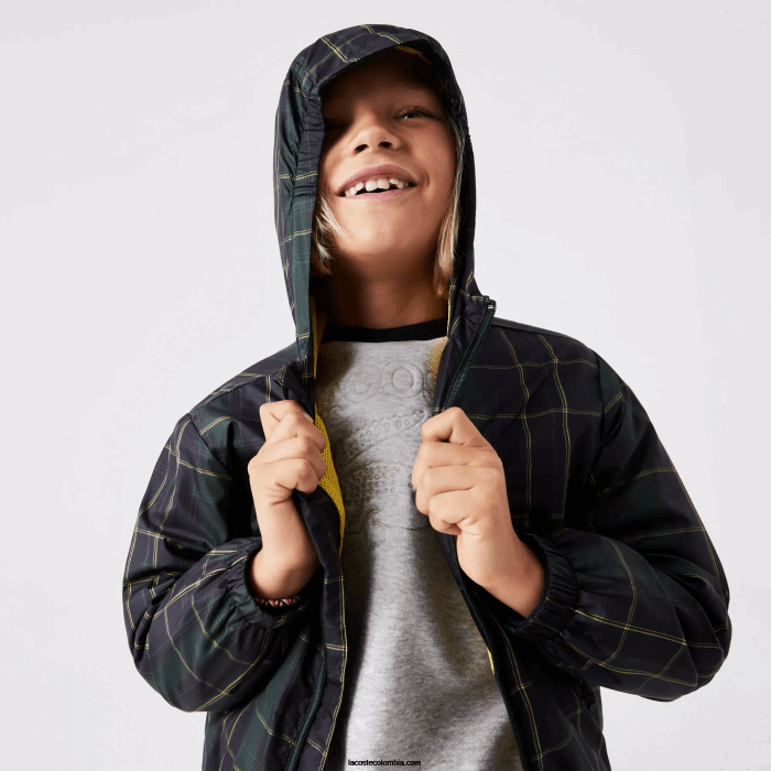 niños Lacoste 6F243262 azul marino verde amarillo 9dw cortavientos repelente al agua
