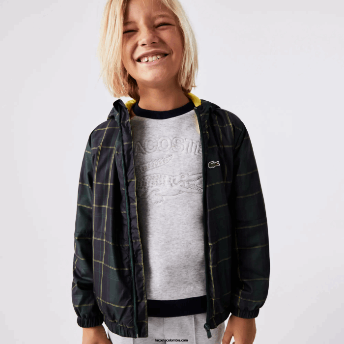 niños Lacoste 6F243262 azul marino verde amarillo 9dw cortavientos repelente al agua