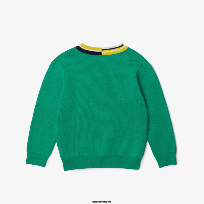niños Lacoste 6F243283 verde blanco ec1 suéter con rayas en contraste en el cuello
