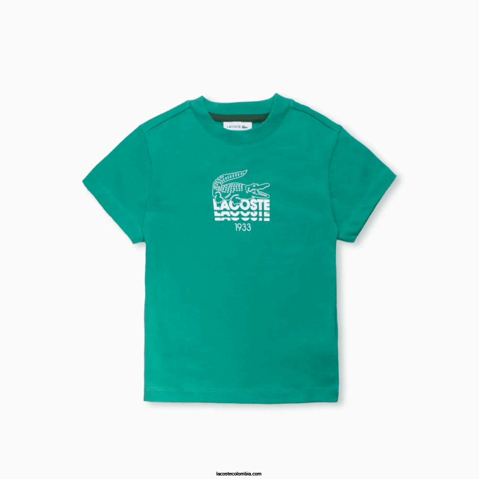 Niños Lacoste 6F243120 verde hd2 playera de algodón con cuello redondo y letras de cocodrilo Niños Lacoste 6F243120 verde hd2 playera de algodón con cuello redondo y letras de cocodrilo