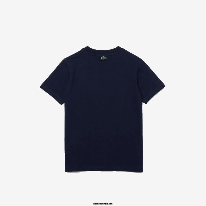 Niños Lacoste 6F243152 azul marino 166 playera con cuello redondo y logo vintage
