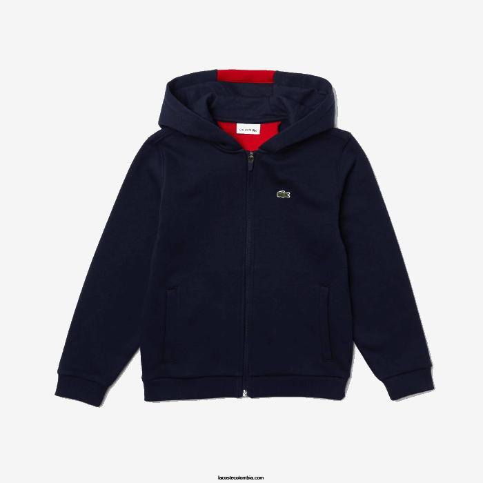 Niños Lacoste 6F243253 azul marino rojo k1h chaqueta polar con cremallera y logo