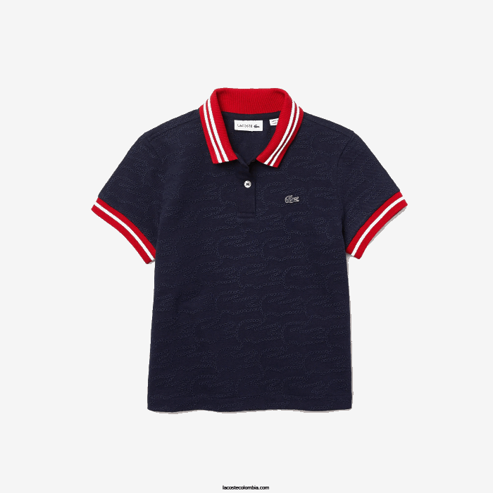 chicas Lacoste 6F243164 azul marino rojo blanco gtf polo de piqué con bordado de cocodrilo chicas Lacoste 6F243164 azul marino rojo blanco gtf polo de piqué con bordado de cocodrilo
