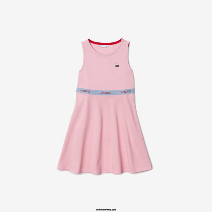 chicas Lacoste 6F243285 fracaso rojo rosa vestido sin mangas de algodón orgánico con cintura de la marca chicas Lacoste 6F243285 fracaso rojo rosa vestido sin mangas de algodón orgánico con cintura de la marca