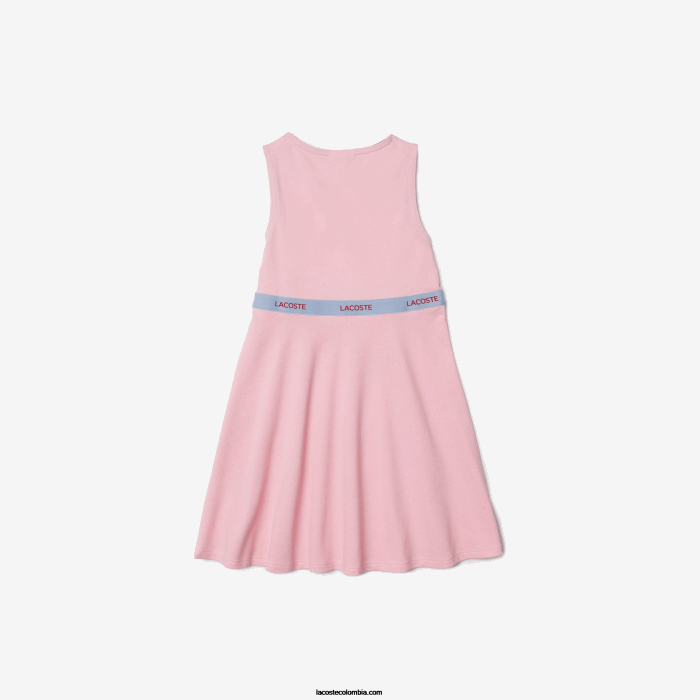 chicas Lacoste 6F243285 fracaso rojo rosa vestido sin mangas de algodón orgánico con cintura de la marca