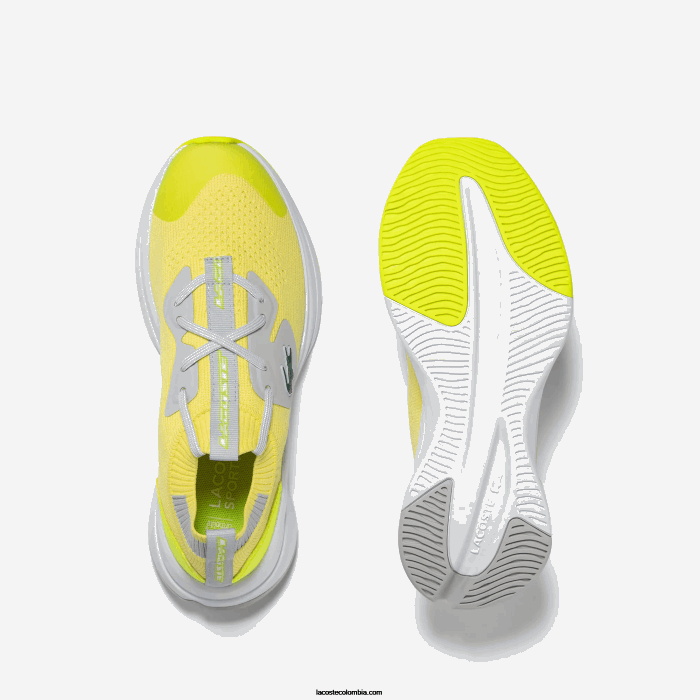 juniors Lacoste 6F243313 amarillo/gris claro 382 tenis run spin de tejido de punto