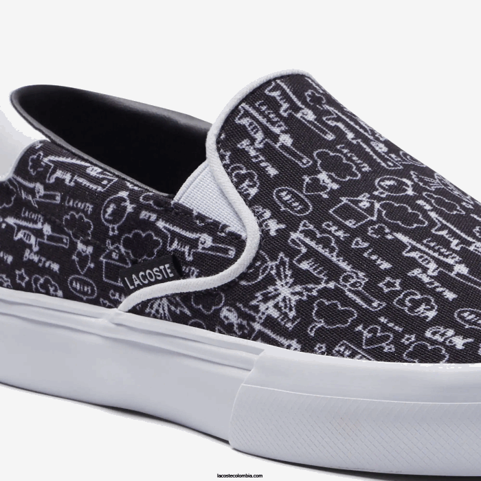 juniors Lacoste 6F243322 blanco y negro 312 saltar servir textil sin cordones