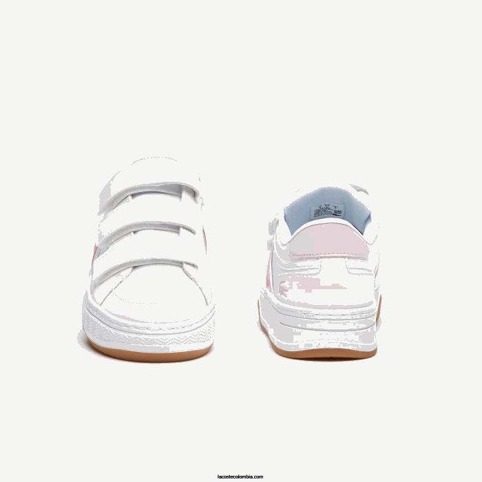 juniors Lacoste 6F243326 blanco y rosa b53 tenis l001 sintéticos