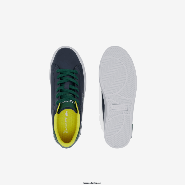 juniors Lacoste 6F243332 azul marino y verde 2s3 tenis powercourt sintéticos con tacón reventado