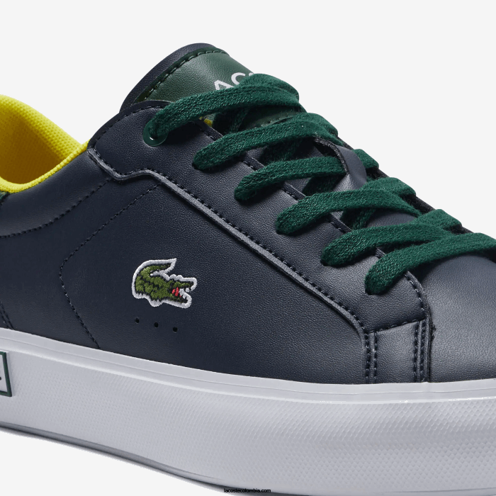 juniors Lacoste 6F243332 azul marino y verde 2s3 tenis powercourt sintéticos con tacón reventado