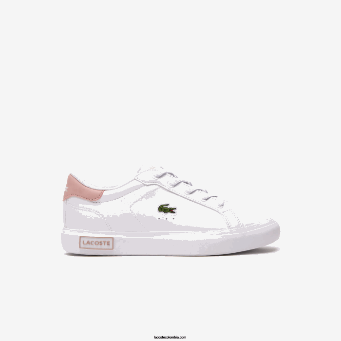 niños Lacoste 6F243066 blanco y rosa claro 1y9 tenis sintéticos powercourt