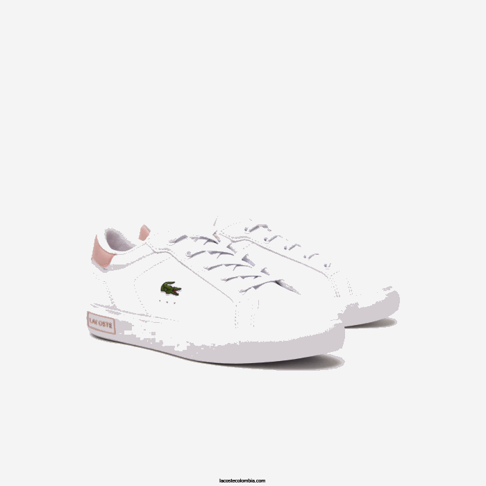 niños Lacoste 6F243066 blanco y rosa claro 1y9 tenis sintéticos powercourt