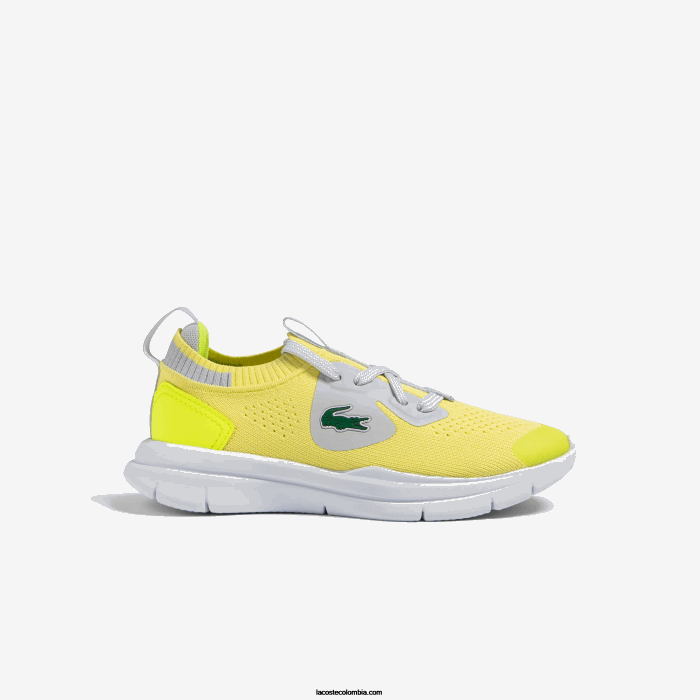niños Lacoste 6F243068 amarillo/gris claro 382 tenis run spin de tejido de punto