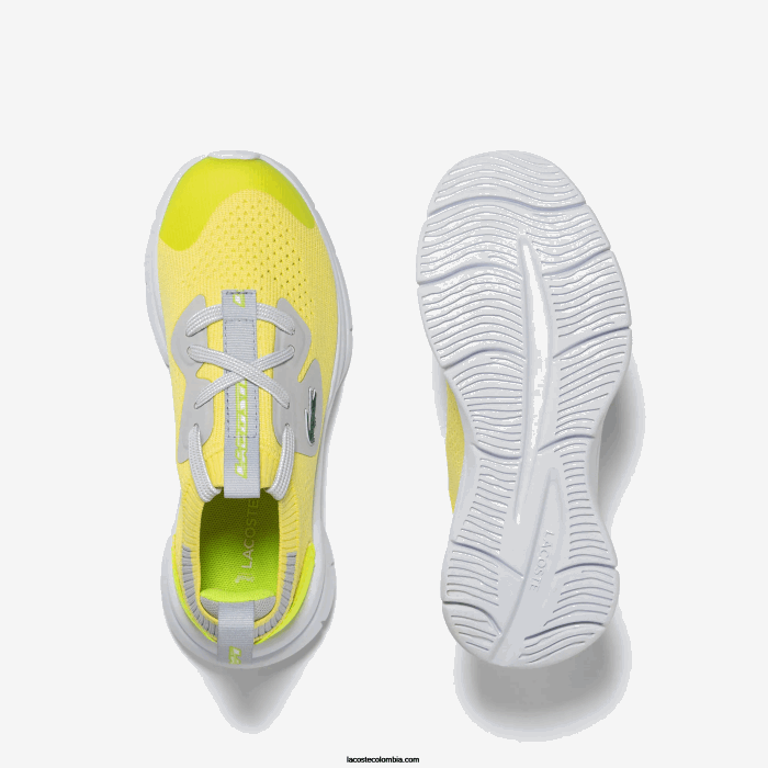 niños Lacoste 6F243068 amarillo/gris claro 382 tenis run spin de tejido de punto