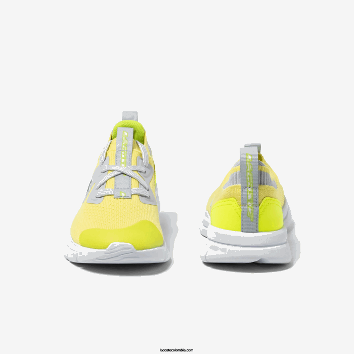 niños Lacoste 6F243068 amarillo/gris claro 382 tenis run spin de tejido de punto