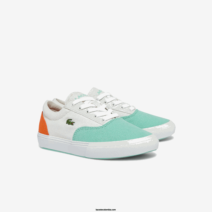 niños Lacoste 6F243263 blanco turquesa t66 tenis Jump Serve de lona con encaje