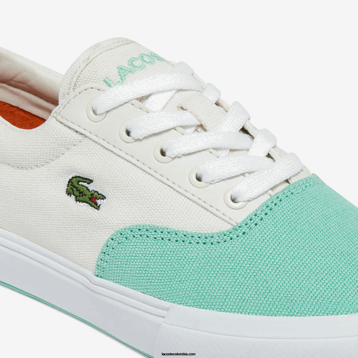 niños Lacoste 6F243263 blanco turquesa t66 tenis Jump Serve de lona con encaje