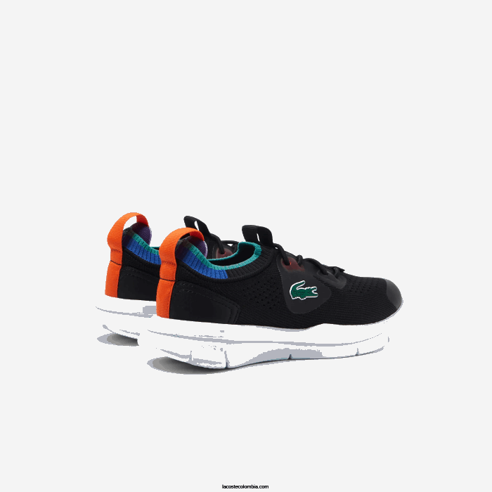niños Lacoste 6F243298 negro azul 011 tenis run spin knit de tejido en contraste de color