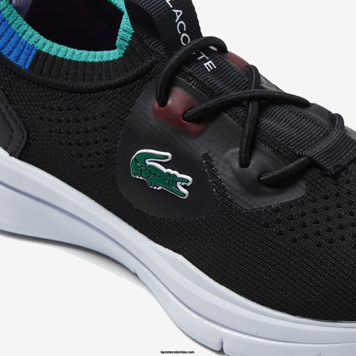 niños Lacoste 6F243298 negro azul 011 tenis run spin knit de tejido en contraste de color