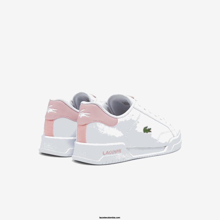 juniors Lacoste 6F243321 blanco y rosa claro 1y9 tenis sintéticos Twin Serve