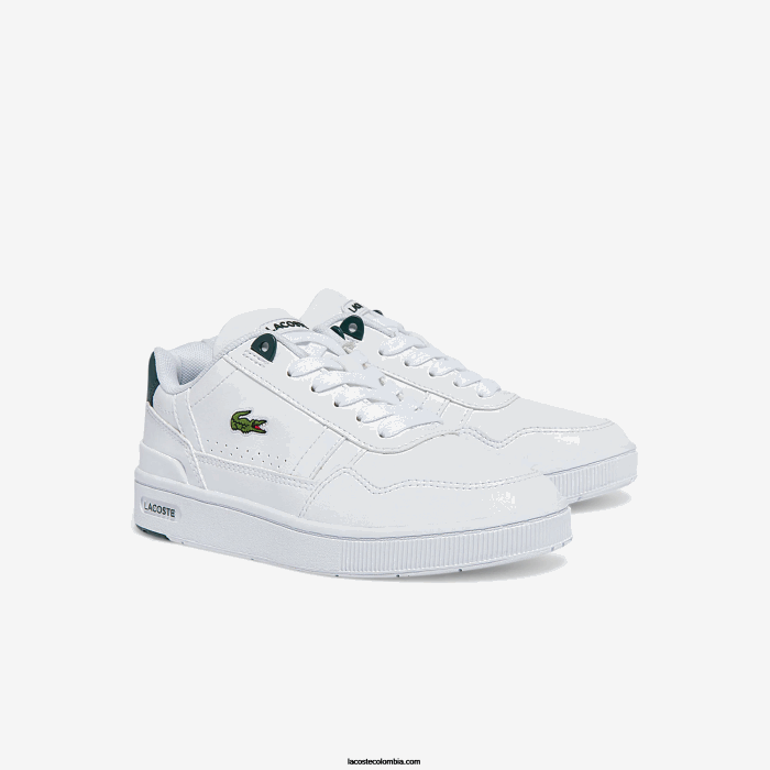 niños Lacoste 6F243115 blanco y verde oscuro 1r5 tenis sintéticos con clip en T